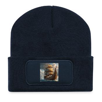 Antike Segelschiff im Sturm - Recycelte Patch Beanie - French Navy - Vorne