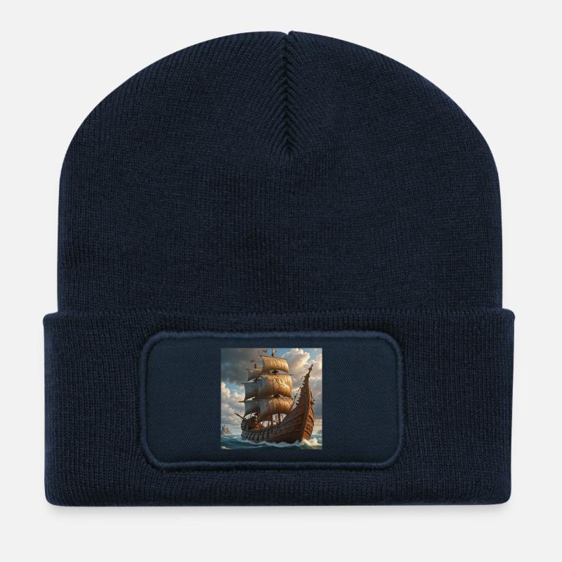 Antike Segelschiff im Sturm - Recycelte Patch Beanie - French Navy