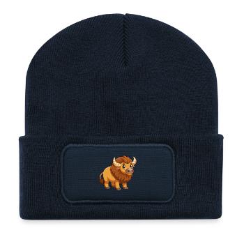 Bison Cute Mascot Cartoon Character Kawaii - Recycled Patch Beanie - french navy - Front