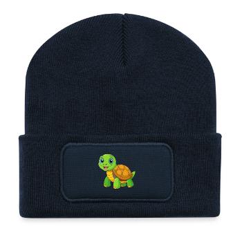 Schildkröte Niedliches Maskottchen Zeichentrickfigur Kawaii - Recycelte Patch Beanie - French Navy - Vorne