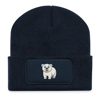Ours polaire mascotte mignonne personnage de dessin animé Kawaii - Beanie recyclé à patch - bleu marine - Devant
