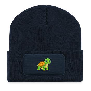 Schildkröte Niedliches Maskottchen Zeichentrickfigur Kawaii - Recycelte Patch Beanie - French Navy - Vorne