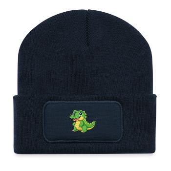 Crocodile Cute Mascot Cartoon Character Kawaii - Recycled Patch Beanie - french navy - Front