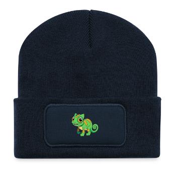Caméléon Mascotte mignonne Personnage de dessin animé Kawaii - Beanie recyclé à patch - bleu marine - Devant