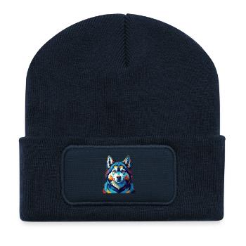 Alaskan Malamute Hunderasse Bunte Karikatur Kawaii - Recycelte Patch Beanie - French Navy - Vorne