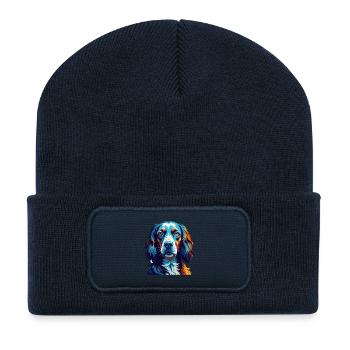 Setter anglais chien race coloré dessin animé Kawaii - Beanie recyclé à patch - bleu marine - Devant