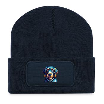 Deutsche Drahthaar Hund Rasse Karikatur Kawaii - Recycelte Patch Beanie - French Navy - Vorne