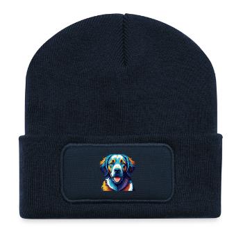 Hongrois Kuvasz Race Chien Coloré Dessin Animé Kawaii - Beanie recyclé à patch - bleu marine - Devant