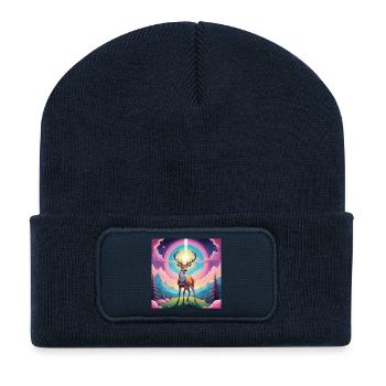 Cerfs sur la montagne - Beanie recyclé à patch - bleu marine - Devant