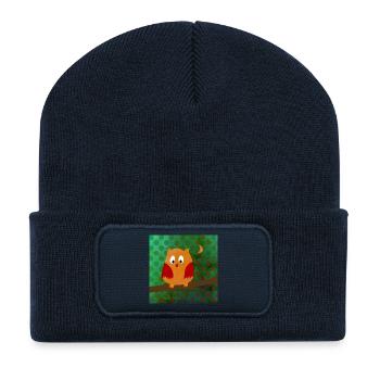 Eule Uhu Punkte Dots Wald Poster Muster Kinder - Recycelte Patch Beanie - French Navy - Vorne