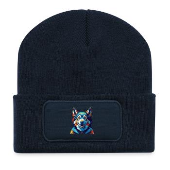 Sibérien Laïka Chien Race Coloré Dessin Animé Kawaii - Beanie recyclé à patch - bleu marine - Devant