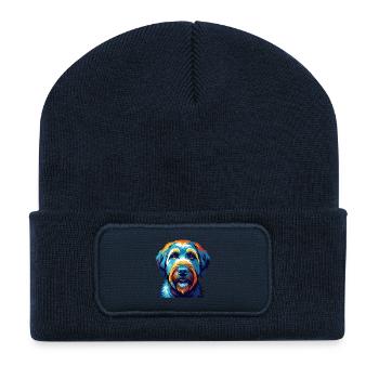 Wheaten Terrier à poil doux Dog Breed Cartoon - Beanie recyclé à patch - bleu marine - Devant