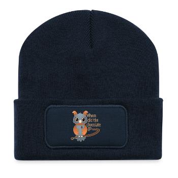 Bleu chocolat - Beanie recyclé à patch - bleu marine - Devant