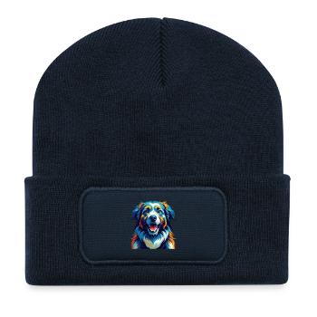 Chien de berger de l’Himalaya race Dessin animé coloré Kawaii - Beanie recyclé à patch - bleu marine - Devant