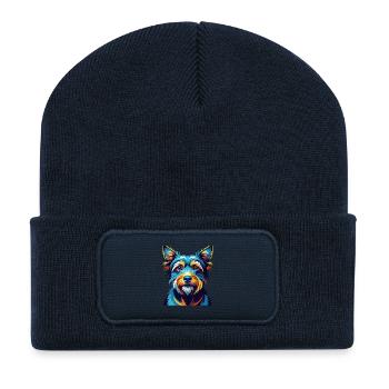 Gull Terrier Chien Race Coloré Dessin Animé Kawaii - Beanie recyclé à patch - bleu marine - Devant