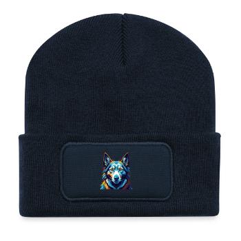 Lévrier Russe Chien Race Dessin Animé Kawaii - Beanie recyclé à patch - bleu marine - Devant