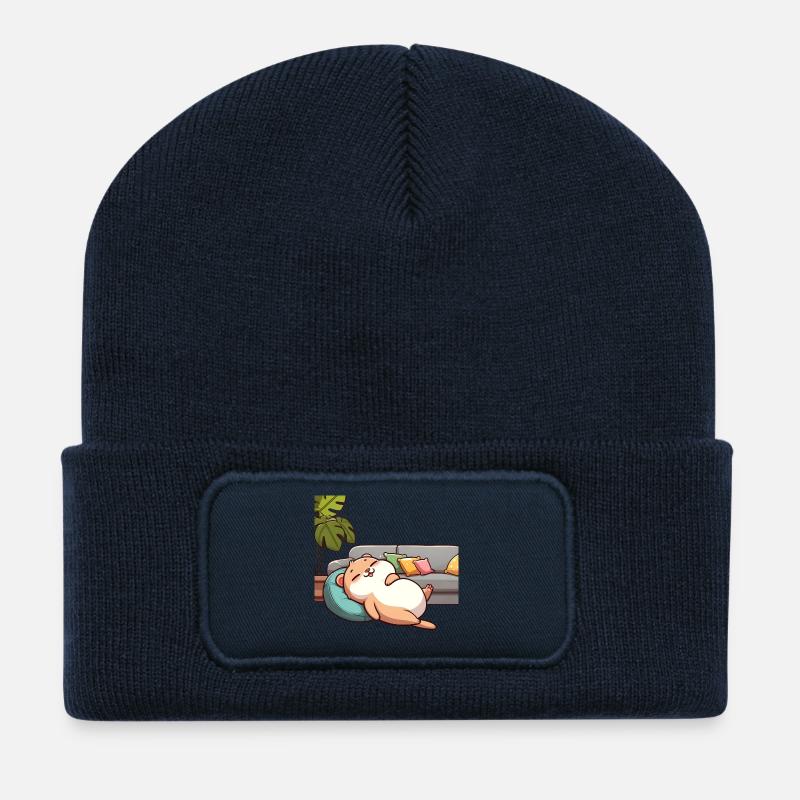 Relaxed Pink Fuzzle on the Couch - Recycled Patch Beanie - french navy