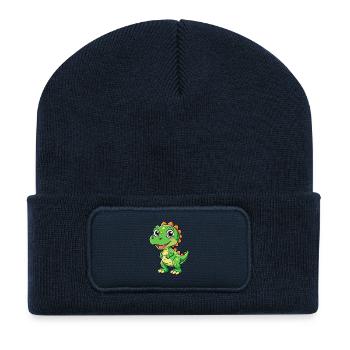 Dinosaur Cute Cartoon Character Kawaii Clipart - Recycled Patch Beanie - french navy - Front