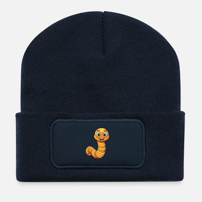 Ver de terre Mignon Personnage De Dessin Animé Kawaii Clipart - Beanie recyclé à patch - bleu marine