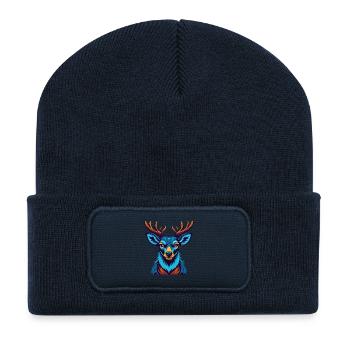 Hirsch Bunte Kawaii Cartoon Charakter Clipart - Recycelte Patch Beanie - French Navy - Vorne