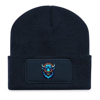 Buffalo Colorful Kawaii Cartoon Character Clipart - Recycled Patch Beanie - french navy - Front
