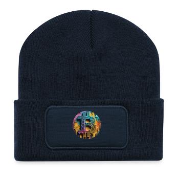 Bitcoin-Graffiti: Bunt und Rebellisch - Recycelte Patch Beanie - French Navy - Vorne
