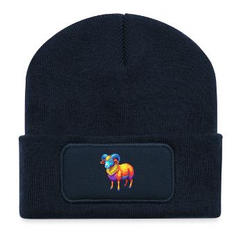 Ram coloré Kawaii Dessin animé Personnage Clipart - Beanie recyclé à patch - bleu marine - Devant