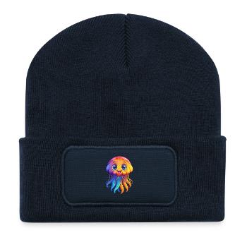 Seenessel Buntes Kawaii Cartoon Meerestier - Recycelte Patch Beanie - French Navy - Vorne