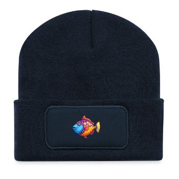 Clown Triggerfish Colorful Kawaii Cartoon Clipart - Recycled Patch Beanie - french navy - Front