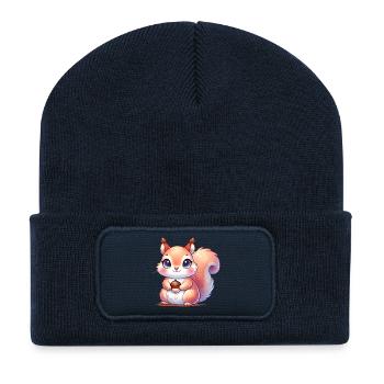 The cute squirrel with favorite food - Recycled Patch Beanie - french navy - Front