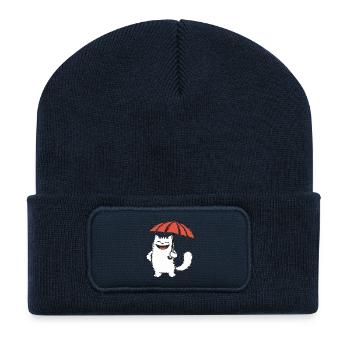 Glückliche Katze unter Regen - Recycelte Patch Beanie - French Navy - Vorne