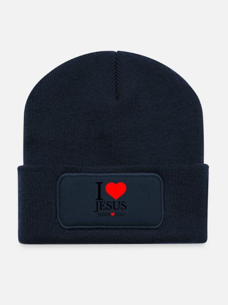 I Love Jesus and Jesus Loves You - Recycled Patch Beanie - french navy