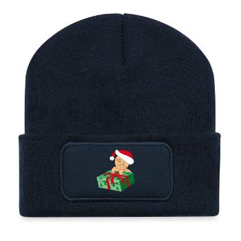Happy Cat Katze with a Gift - Recycelte Patch Beanie - French Navy - Vorne