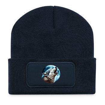 Wolf howls at the full moon - Recycled Patch Beanie - french navy - Front