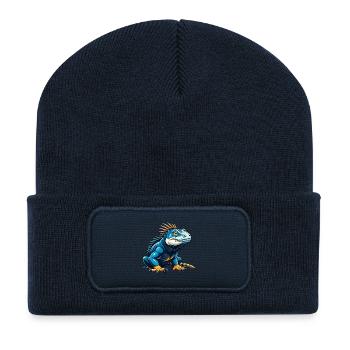 Leguan Cool Kawaii Cartoon Figur Clipart - Recycelte Patch Beanie - French Navy - Vorne