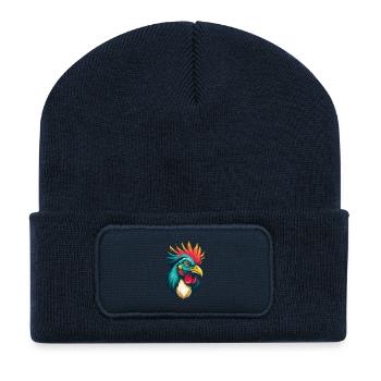 Huhn Niedliches Kawaii Cartoon Clipart Tier Gesicht - Recycelte Patch Beanie - French Navy - Vorne