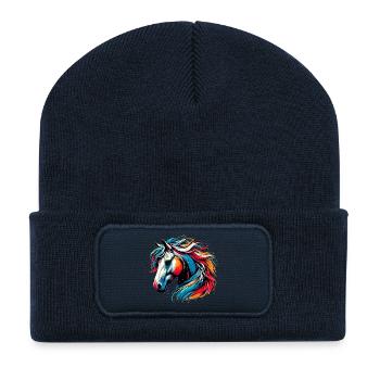 Cheval - Beanie recyclé à patch - bleu marine - Devant