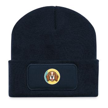 Französischer dreifarbiger Hund Hunderasse Karikatur Kawaii Haustier - Recycelte Patch Beanie - French Navy - Vorne