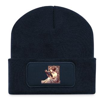 Woman Reading Browsing Book Books Gift - Recycled Patch Beanie - french navy - Front