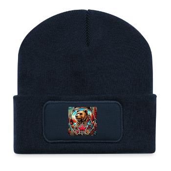 Kanada Bär Natur Design - Recycelte Patch Beanie - French Navy - Vorne