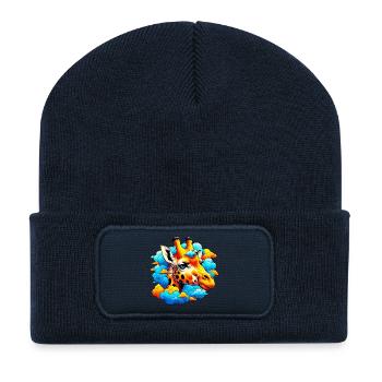 Girafe avec la tête dans les nuages - Beanie recyclé à patch - bleu marine - Devant