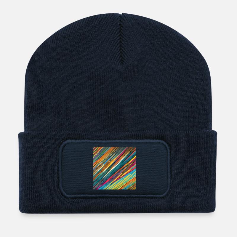 Traits colorés - Beanie recyclé à patch - bleu marine