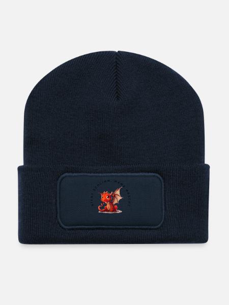 Nicht schlimm, Mama wäscht (Drache) - Recycelte Patch Beanie - French Navy