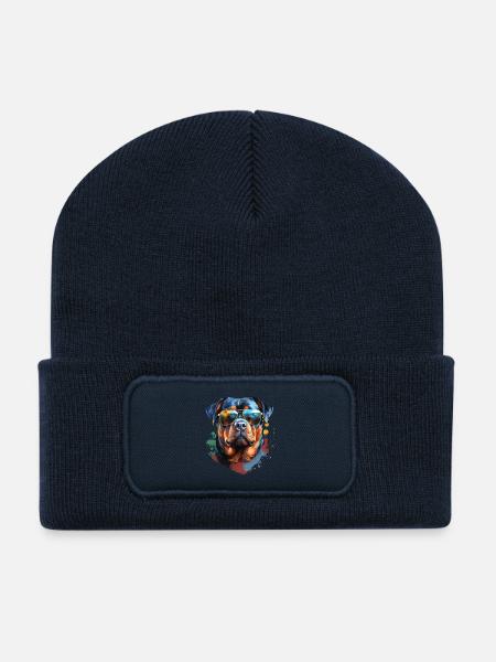 Rottweiler mit Sonnenbrille - Recycelte Patch Beanie - French Navy