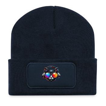 DJ Cat - Disco & Party Cat - Recycled Patch Beanie - french navy - Front