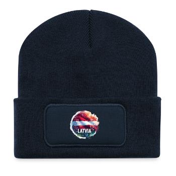 Drapeau de la Lettonie Drapeau Cadeau - Beanie recyclé à patch - bleu marine - Devant
