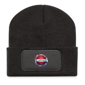 Lettland Flagge Fahne Geschenk - Recycelte Patch Beanie - Dunkelgrau - Vorne