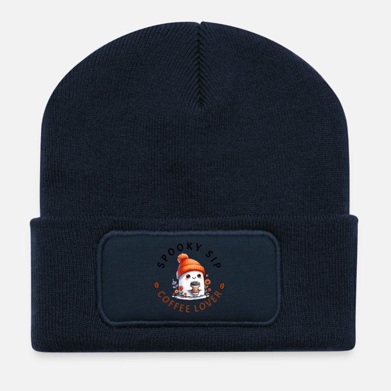 Halloween Kaffee Liebhaber süßer Geist - Geschenk - Recycelte Patch Beanie - French Navy