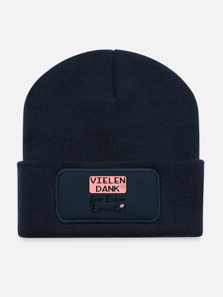 Dankeschöngeschenke Vielen Dank für Euren Einsatz - Recycelte Patch Beanie - French Navy