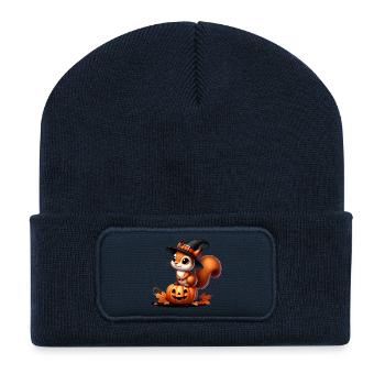 niedliches Halloween-Eichhörnchen:Süßer Gruselspaß - Recycelte Patch Beanie - French Navy - Vorne